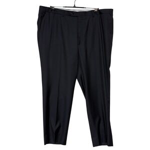 Canali Dress Pants Wool Mens 42x29 Black Italian Wool Flat Front Trousers Career